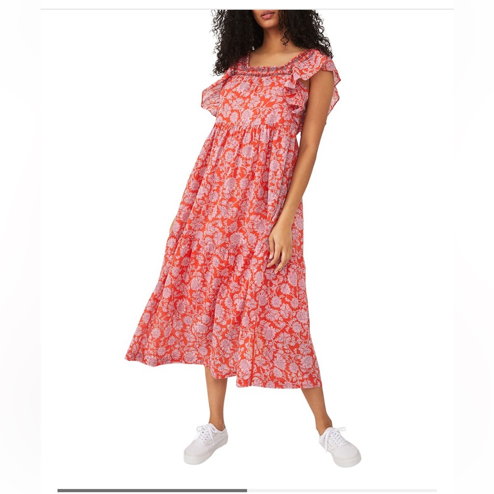 Free People Bonita Floral Print Flutter Sleeve Midi Dress